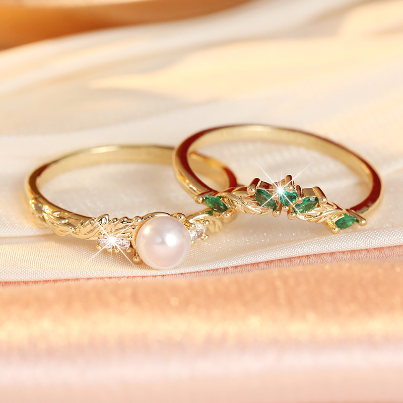 Double Ring Combination Women's Ring Set, Leaf Patterns